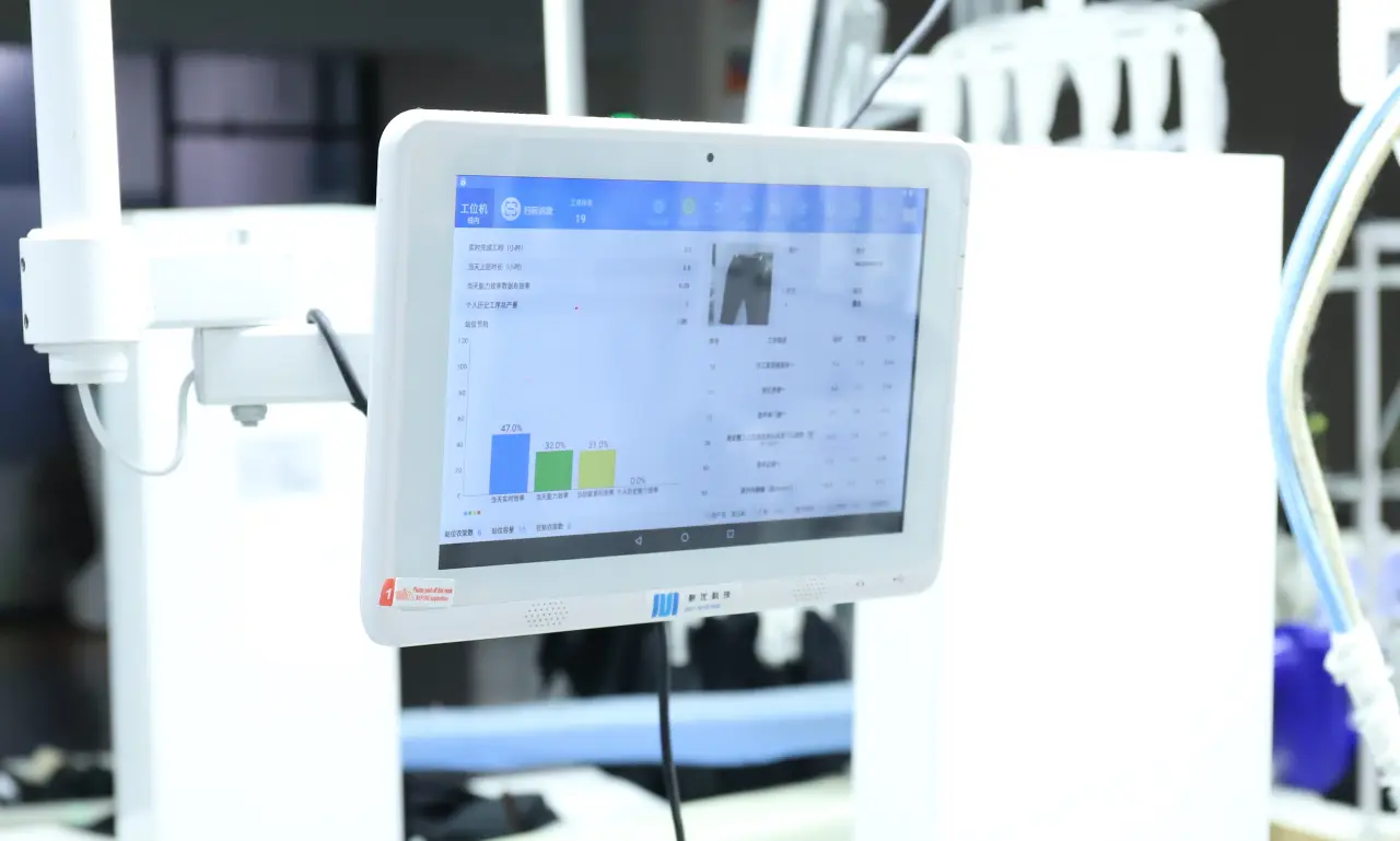 U-PAD shop floor tablet terminal at a sewing station